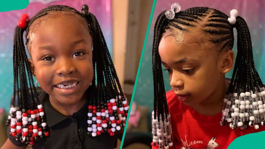 Girls wearing double braided ponytails Girls wearing double braided ponytails