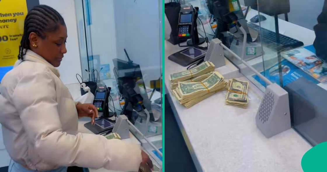 New bride displays the cash gift she received on wedding day.