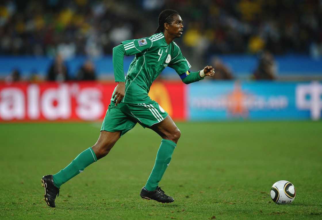 Nwankwo Kanu of Nigeria runs with the ball during the FIFA World Cup South Africa Group B match at Durban Stadium Nwankwo Kanu of Nigeria runs with the ball during the FIFA World Cup South Africa Group B match at Durban Stadium