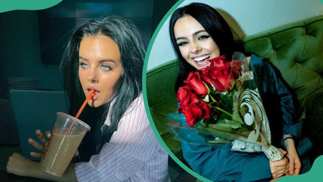 Jessie Murph sips a drink and holding flowers Jessie Murph sips a drink and holding flowers