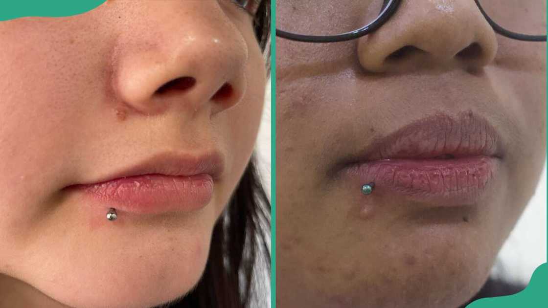 Side labret lip piercing Side labret lip piercing