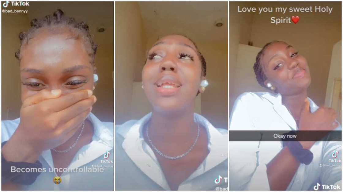 The gift of the Holy Spirit/lady tried to keep herself still. The gift of the Holy Spirit/lady tried to keep herself still.