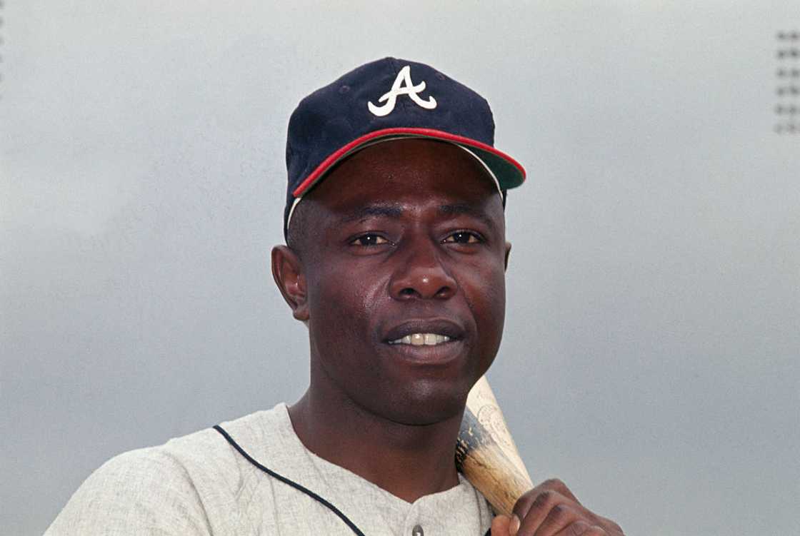Close-up shows Hank Aaron Close-up shows Hank Aaron