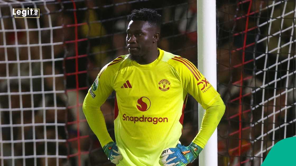 Andre Onana, Carabao Cup, Grimsby Town, Manchester United, Blundell Park, England.
