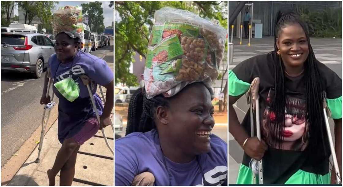 Photos of a physically challenged lady who sells cashew nuts. Photos of a physically challenged lady who sells cashew nuts.