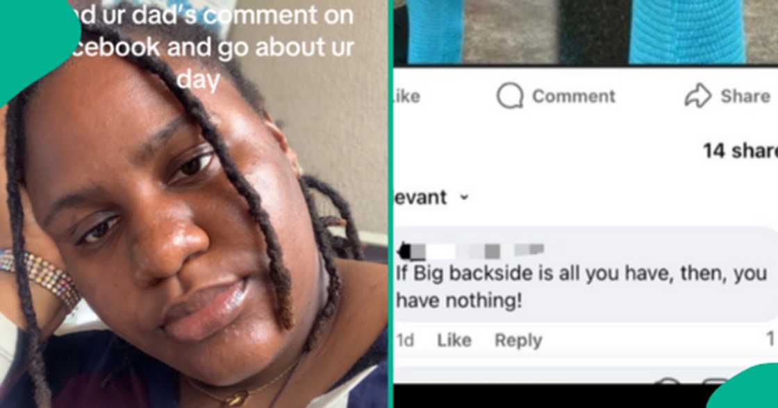 Lady reacts as her father comments on a lady's post on Facebook.