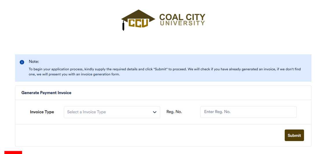 Coal City University invoice generation page Coal City University invoice generation page