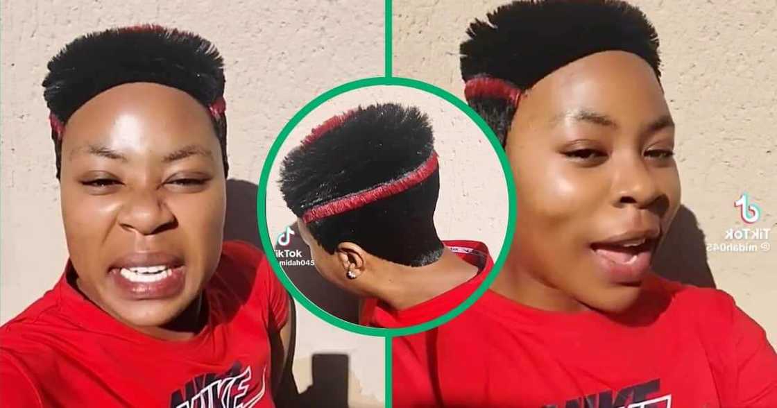 SA woman's razer haircut raised eyebrows SA woman's razer haircut raised eyebrows