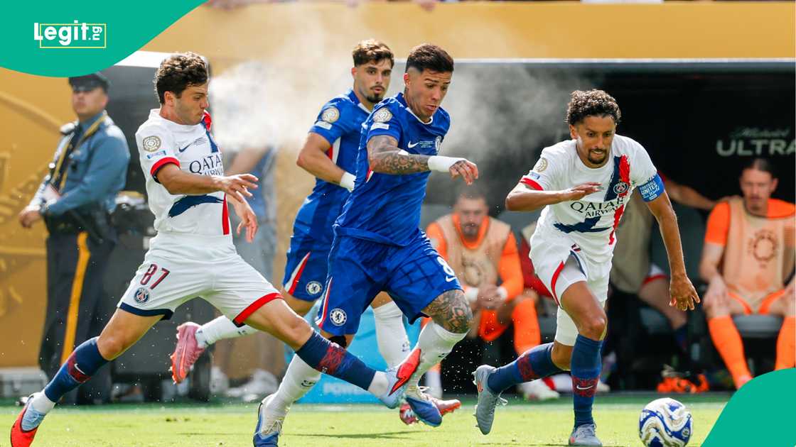 Enzo Fernandez, Joao Neves, Pedro Neto, Marquinhos, Chelsea, PSG, MetLife Stadium, USA, FIFA Club World Cup. Enzo Fernandez, Joao Neves, Pedro Neto, Marquinhos, Chelsea, PSG, MetLife Stadium, USA, FIFA Club World Cup.
