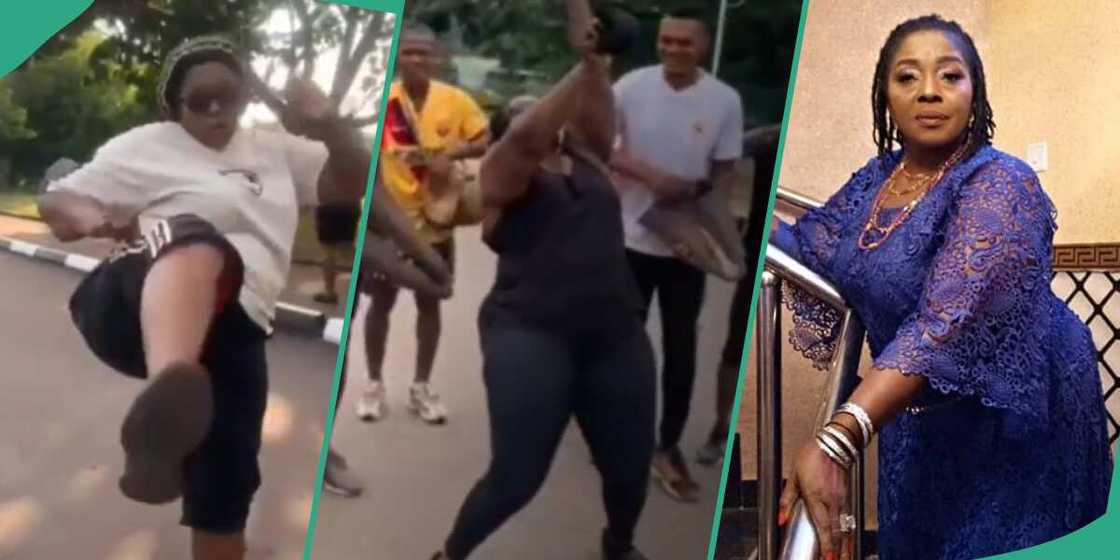 Rita Edochie does exercise on the streets, Rita Edochie dances with Oghene music troupe, Rita Edochie