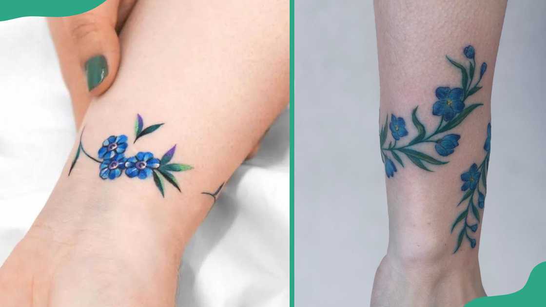 Blue floral bracelet tattoo