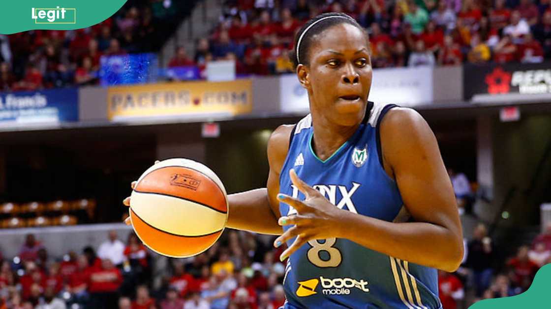 Brandi dribbles to the hoop against the Indiana Fever during Game Three of the 2012 WNBA Finals