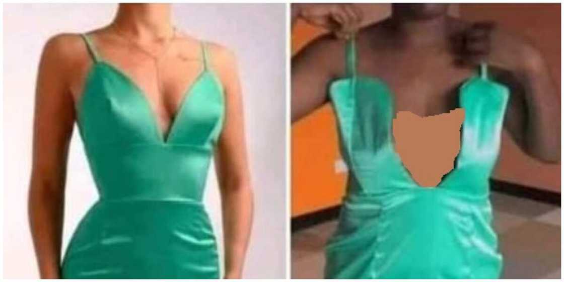 Photos of the dress ordered and what she received. Photos of the dress ordered and what she received.