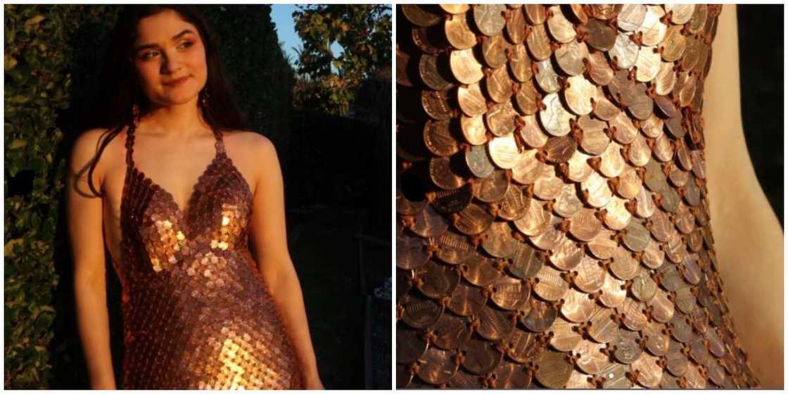 Photos of Crescent Shay in her coin dress. Photos of Crescent Shay in her coin dress.