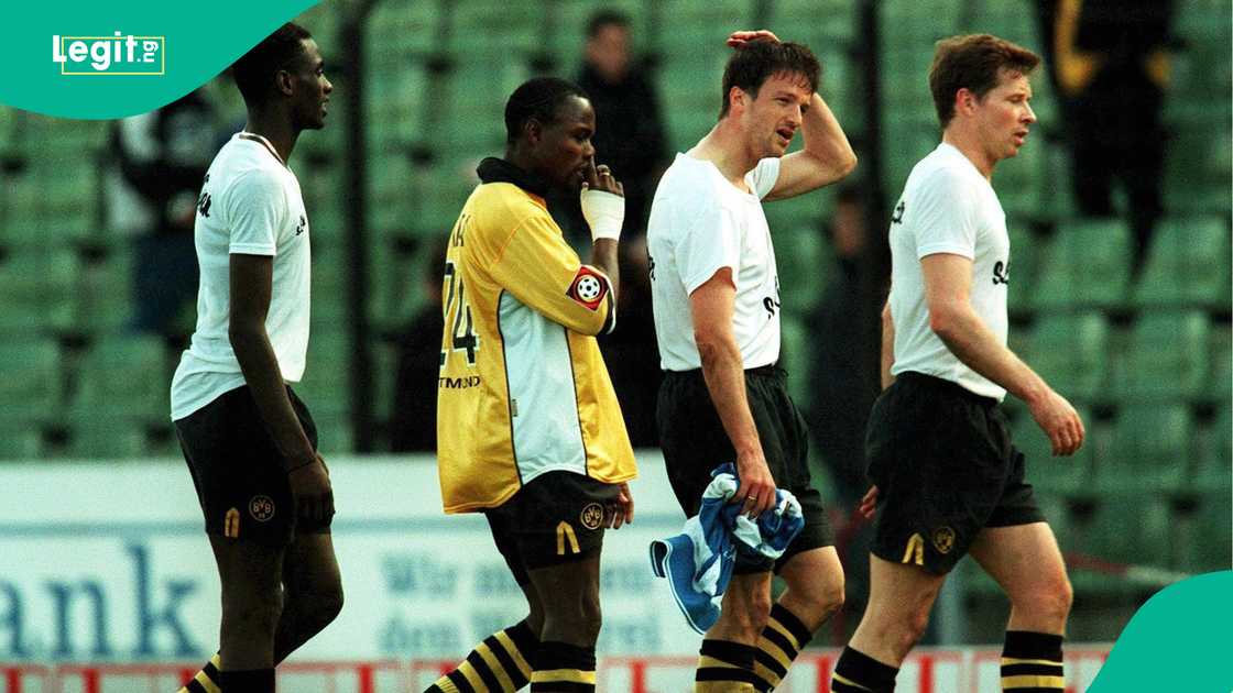 Otto Addo, Victor Ikpeba, Borussia Dortmund, Ghana, World Cup. Otto Addo, Victor Ikpeba, Borussia Dortmund, Ghana, World Cup.