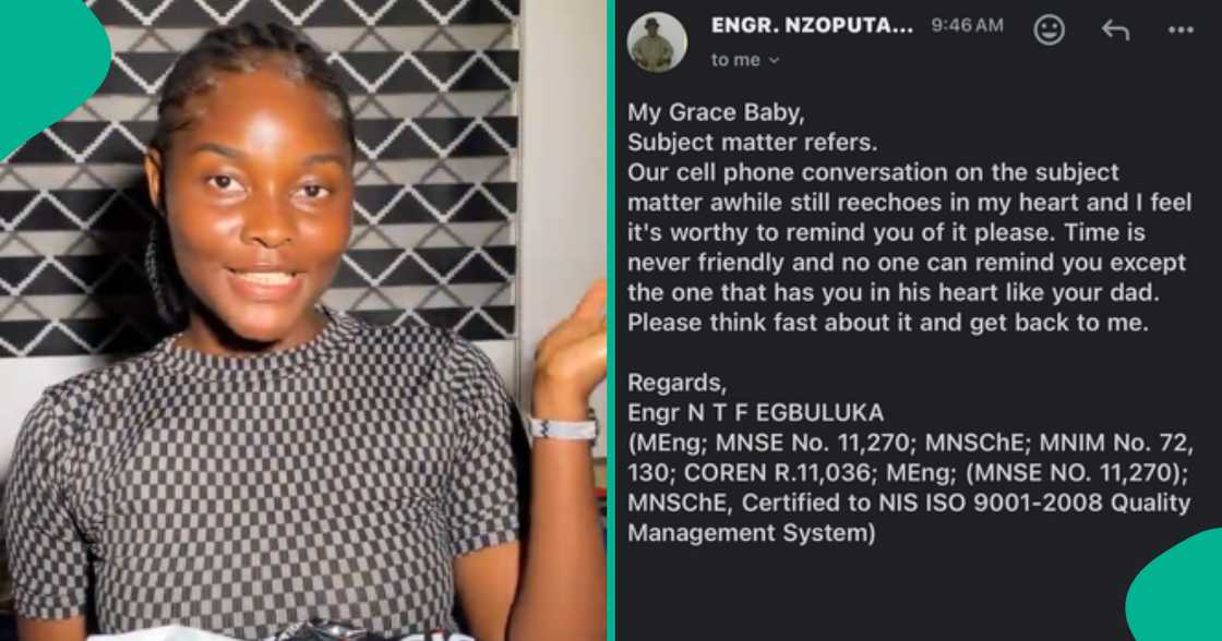 Lady displays emotional email she received from dad after she relocated to Lagos