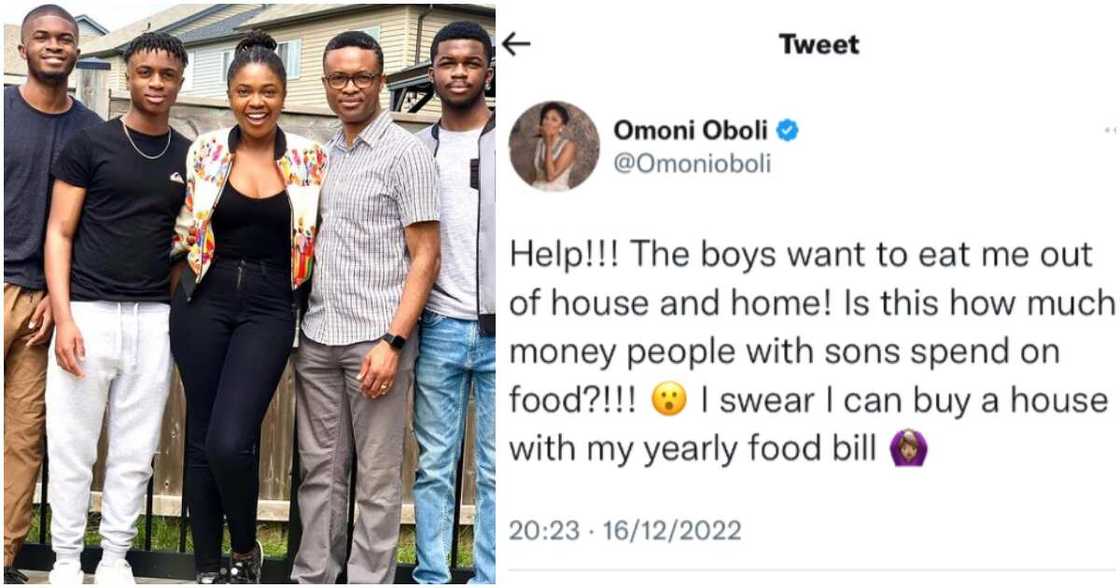 Omoni Oboli cries out over sons' appetites. Omoni Oboli cries out over sons' appetites.