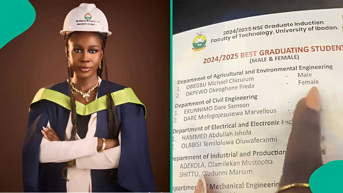 University of Ibadan graduate Okpewo Okeoghene Freda goes viral after sharing her 3.52 CGPA, first-class honours, and record as the best graduating female in Agricultural and Environmental Engineering.