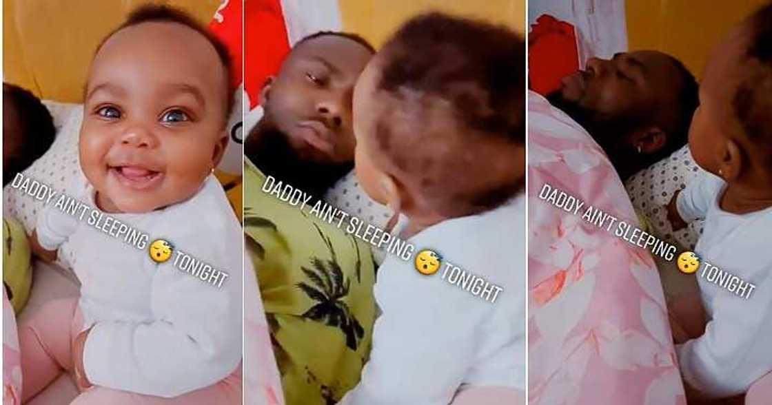 Little girl kisses dad, don't sleep Little girl kisses dad, don't sleep