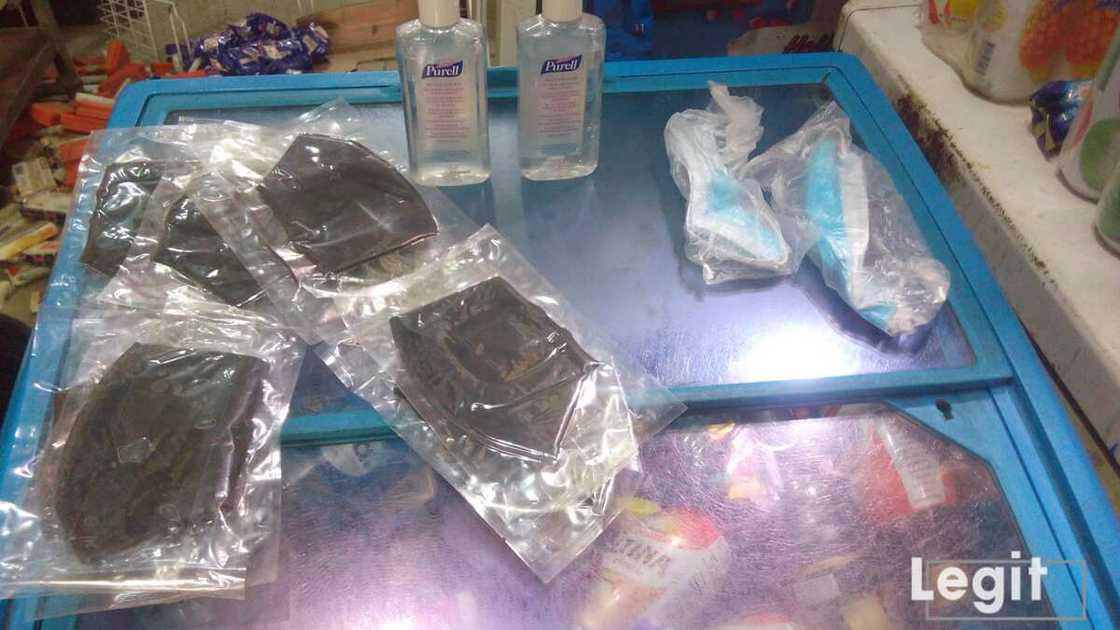 At Sura market, hand sanitiser can be purchased from N800 upwards while face/nose masks are sold from N500 upwards. Photo credit: Esther Odili At Sura market, hand sanitiser can be purchased from N800 upwards while face/nose masks are sold from N500 upwards. Photo credit: Esther Odili