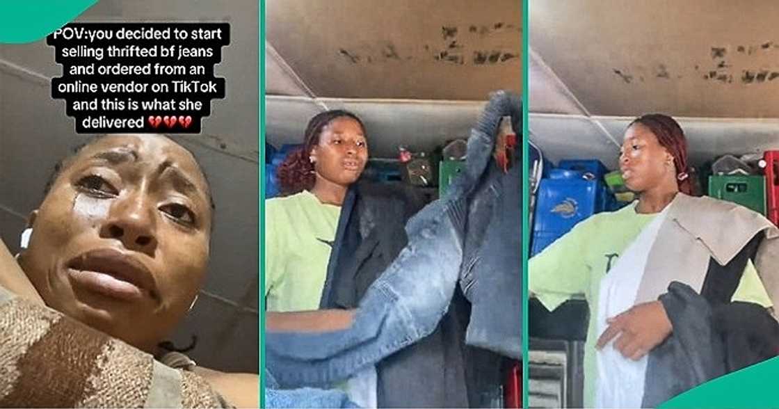 Okrika seller cries after buying boyfriend jeans Okrika seller cries after buying boyfriend jeans