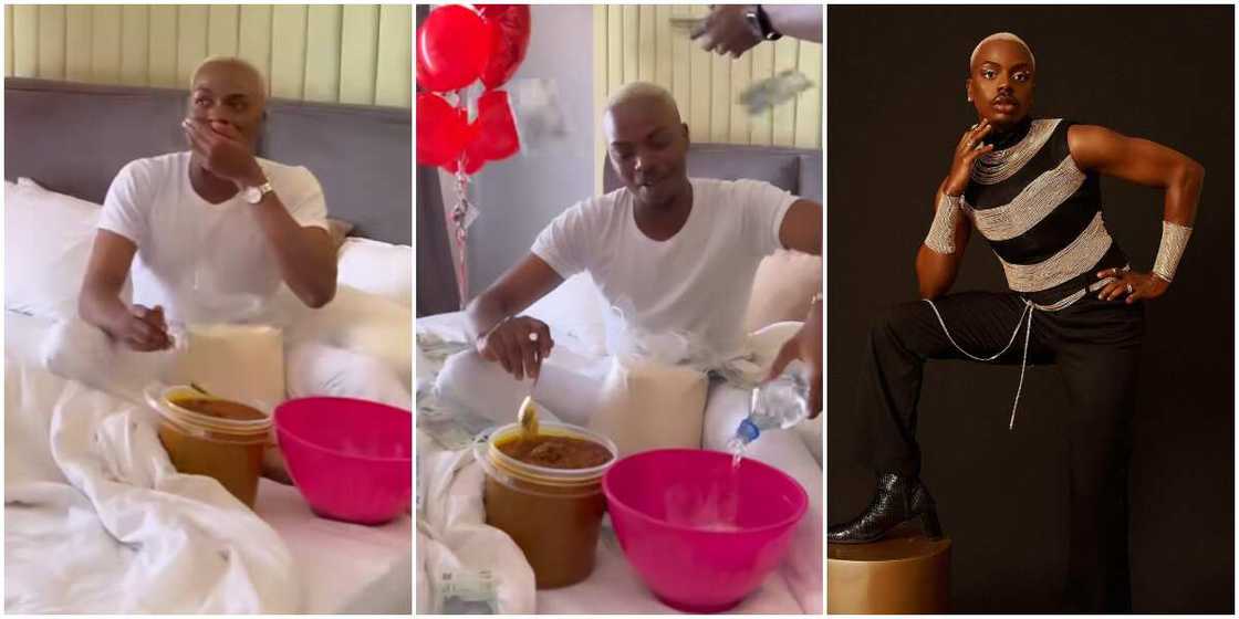 Enioluwa receives beans and garri from friends, Enioluwa on birthday Enioluwa receives beans and garri from friends, Enioluwa on birthday