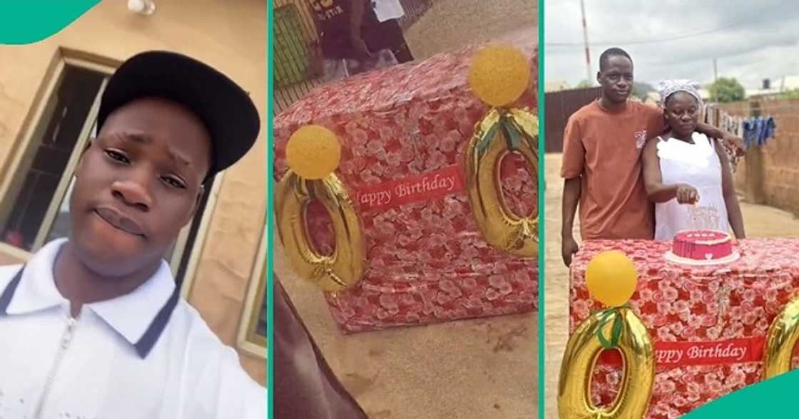 Woman in tears as her son finally gifts her what she desired many years ago. Woman in tears as her son finally gifts her what she desired many years ago.