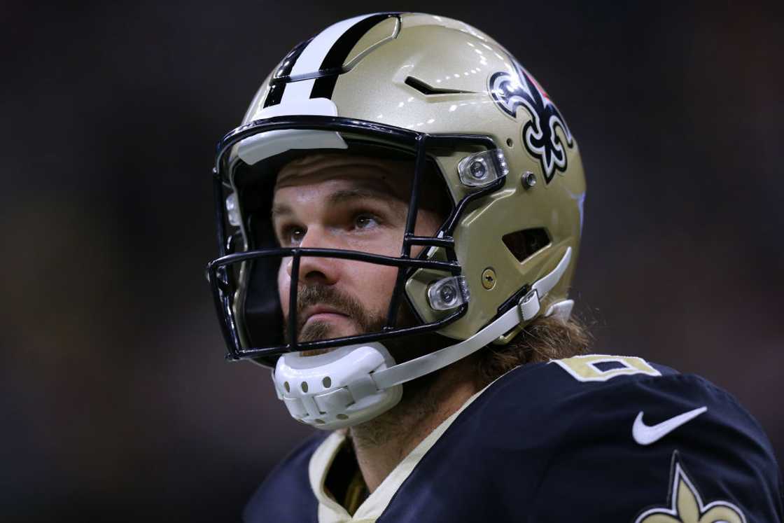 Thomas Morstead looks on during a the New Orleans Saints' game