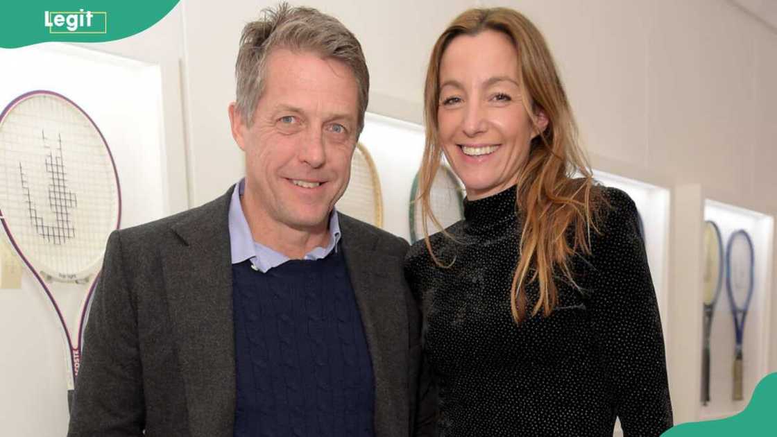 Hugh Grant and Anna Elisabet Eberstein in London, England