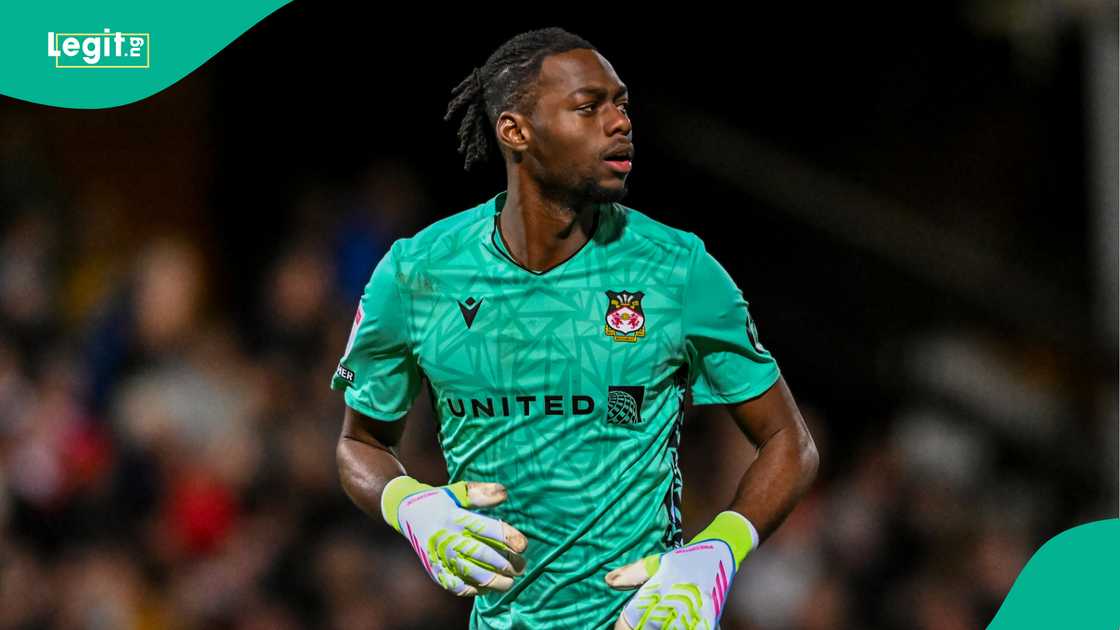 Arthur Okonkwo, Wrexham, Cambridge, Cledara Abbey Stadium, League One. Arthur Okonkwo, Wrexham, Cambridge, Cledara Abbey Stadium, League One.