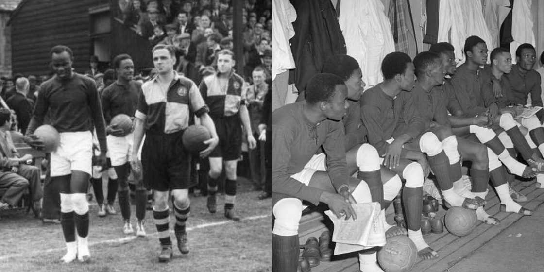 See how players played with barefoot during Nigeria's first ever football match which ended 5-2 (video) See how players played with barefoot during Nigeria's first ever football match which ended 5-2 (video)