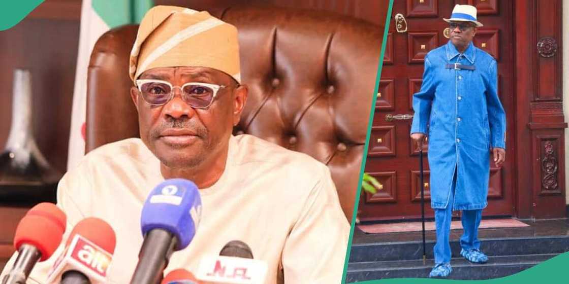 Ministan Abuja sanye da rigar miliyan 3. Hoto daga Nyesom Ezenwo Wike - CON, GSSRS, MUK TV