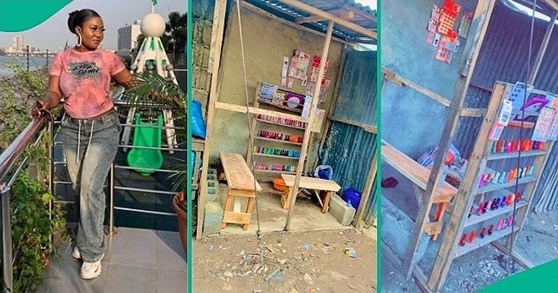 Nail technician displays her small wooden shop