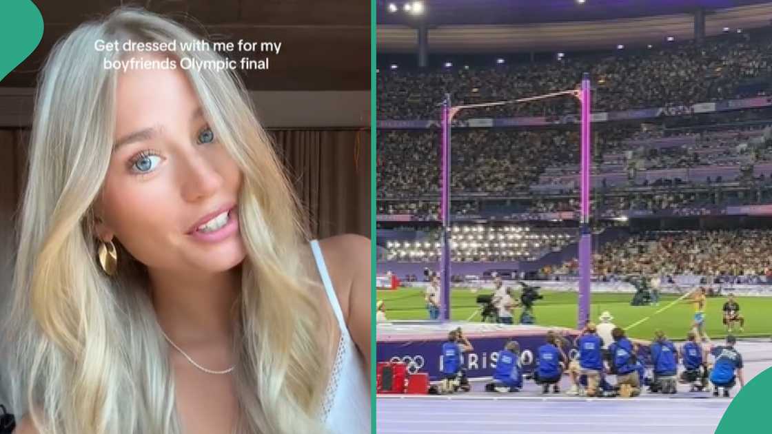 Lady happy as her boyfriend wins in Pole Vaulting at the Paris Olympics. Lady happy as her boyfriend wins in Pole Vaulting at the Paris Olympics.