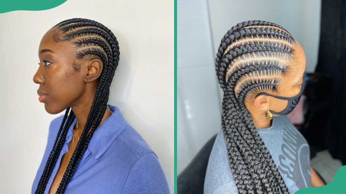 Evenly-spaced straight-back cornrows.