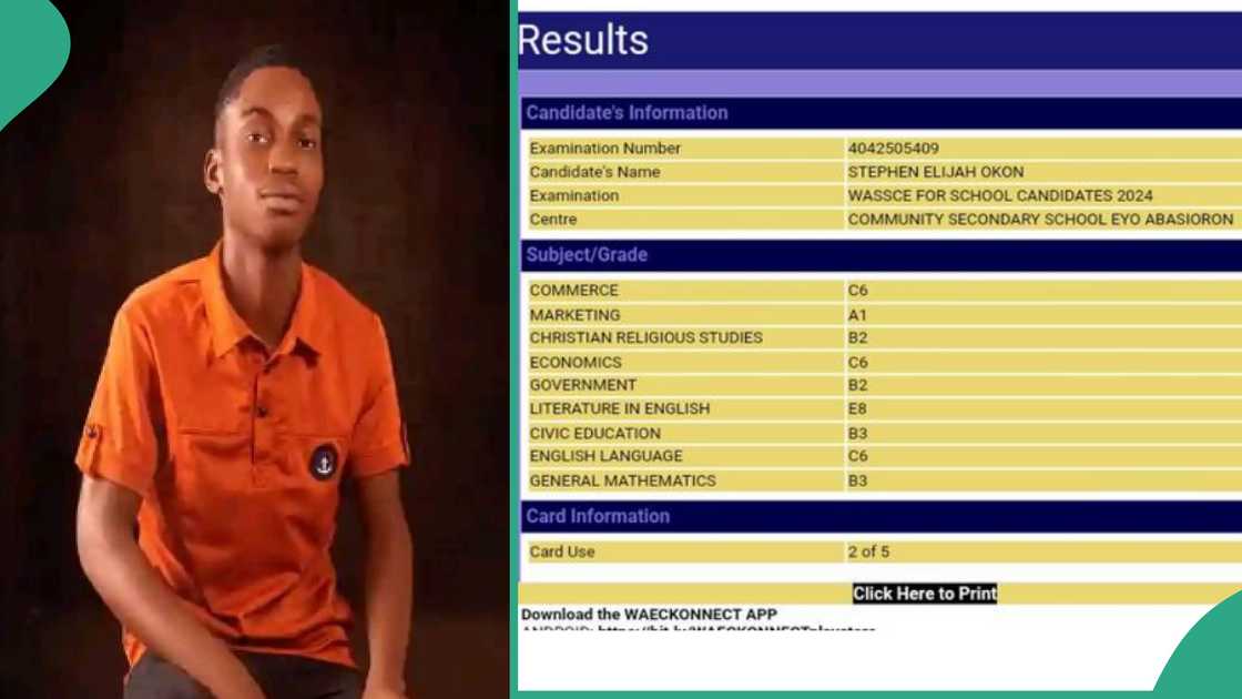 Boy shares his WAEC result.