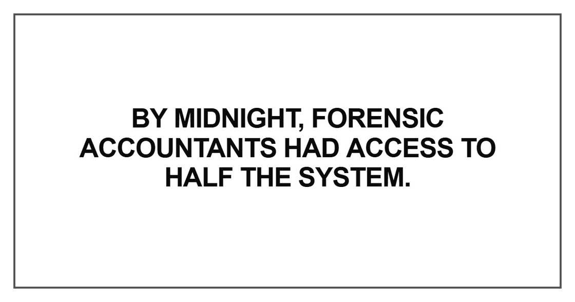 By midnight, forensic accountants