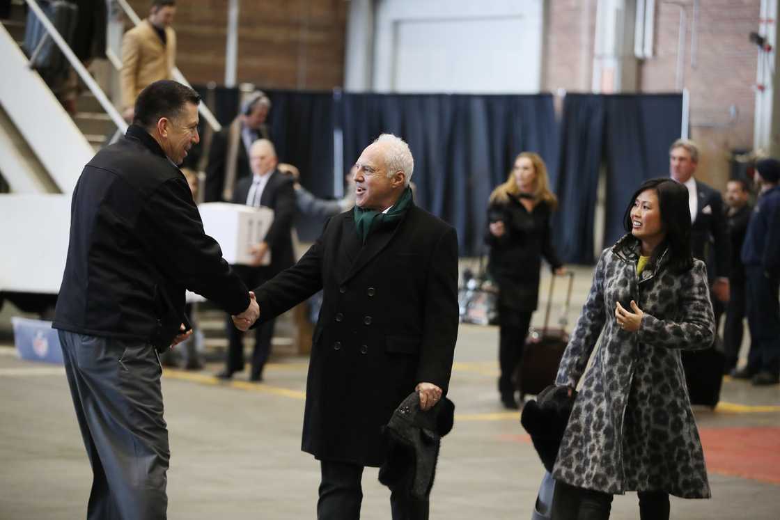 Jeffrey Lurie with his wife Tina Lai owner of the NFC Champions Philadelphia Eagles and his team arrived at MSP Airport Delta Airlines Maintenance Hangars