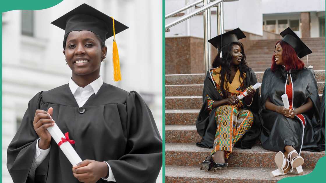 Students holding their degrees on graduation Students holding their degrees on graduation