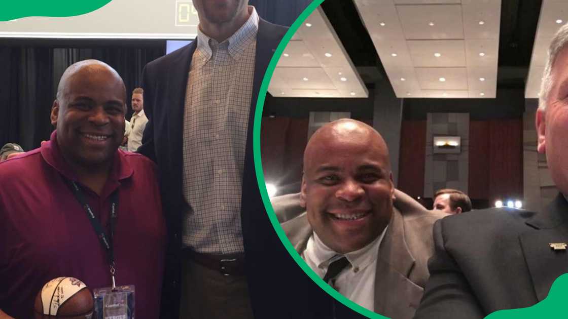Jamal Adeen Thomas takes pictures with friends and colleagues