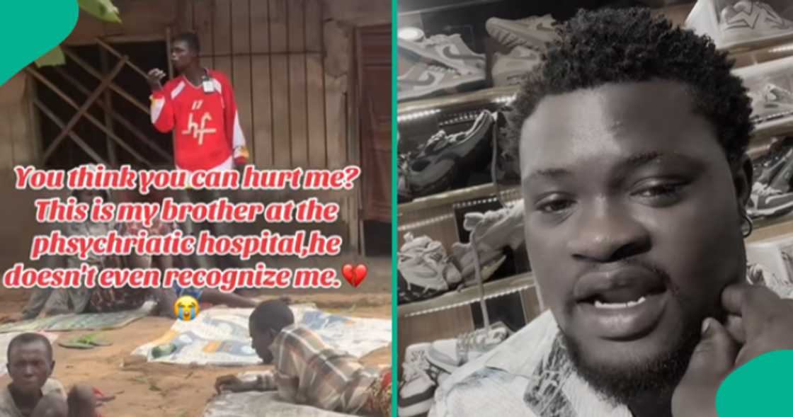 Man cries after seeing his brother's condition at a psychiatric hospital.