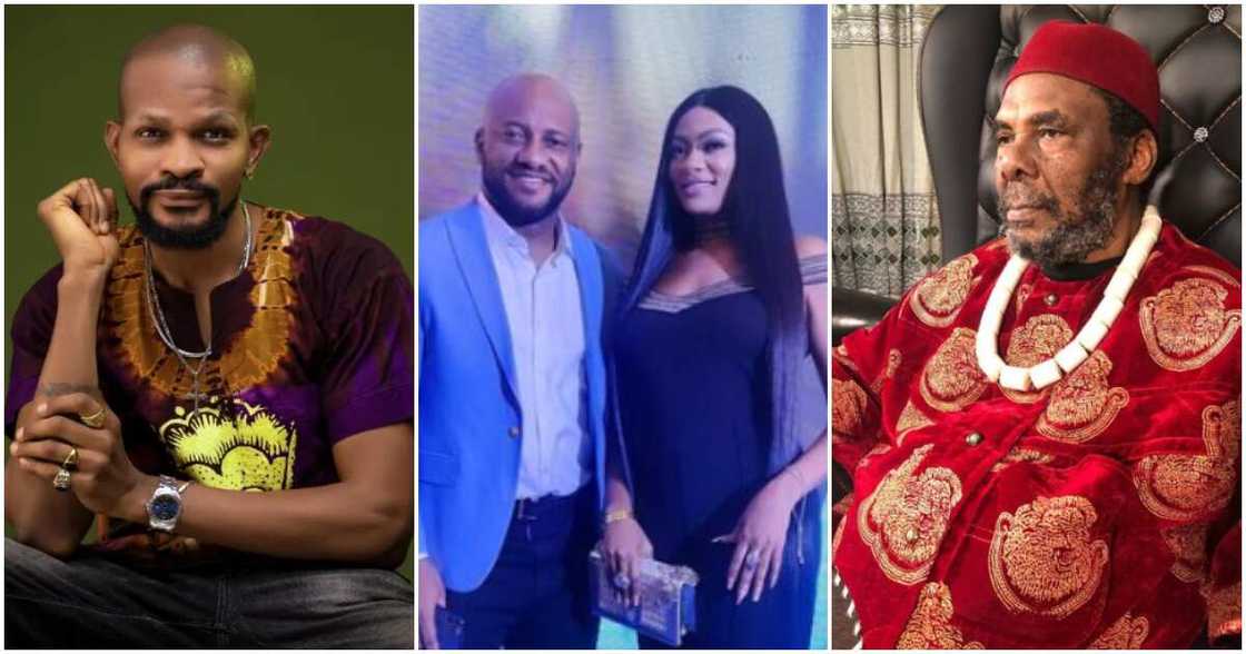 Photos of Uche Maduagwu, Yul Edochie, May and Pete Edochie. Photos of Uche Maduagwu, Yul Edochie, May and Pete Edochie.
