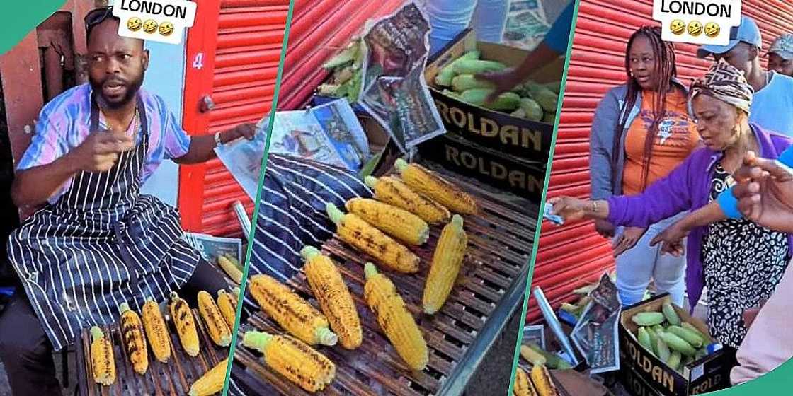 Nigerians rush man selling roasted corn in UK