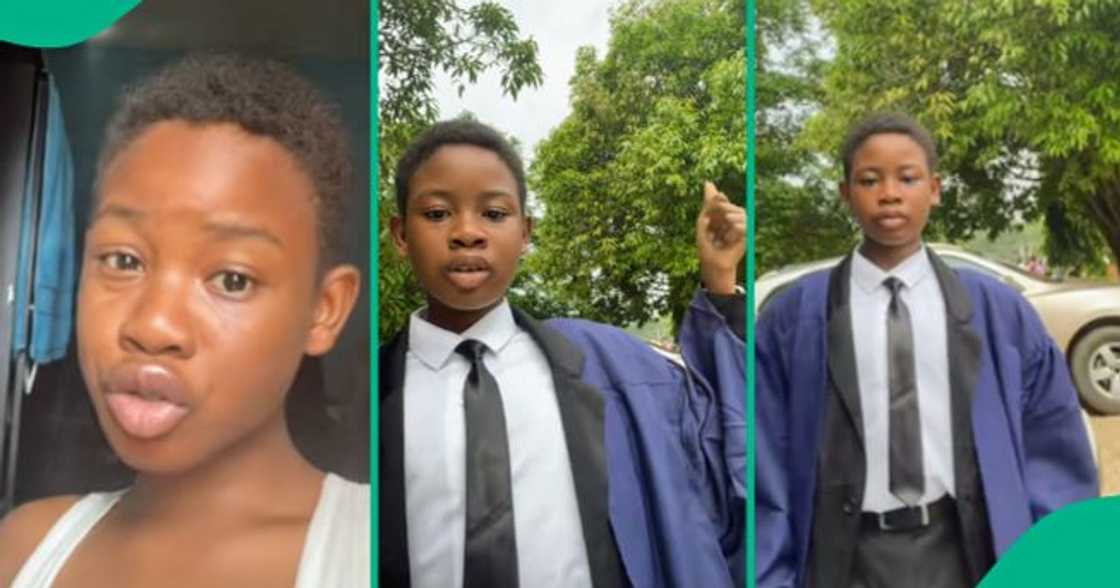 Very young Nigerian boy shows off his matriculation gown.