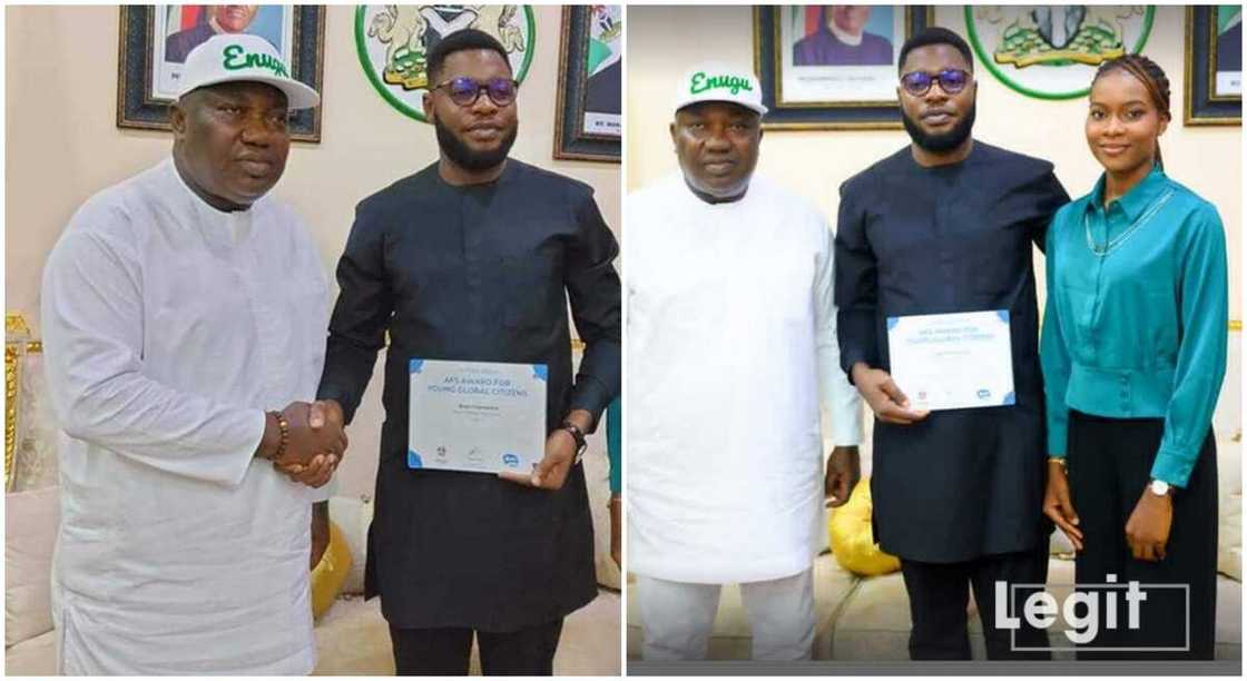 Photos of Governor Ifeanyi Ugwuanyi, Noel Ifeanyi Alumona and his wife Chinenye. Photos of Governor Ifeanyi Ugwuanyi, Noel Ifeanyi Alumona and his wife Chinenye.