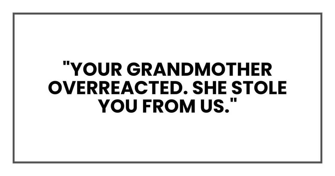 "Your grandmother overreacted. She stole you from us."