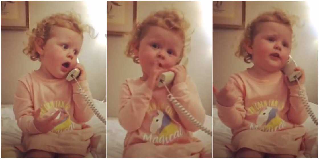 Little girl sends social media into frenzy as she fakes telephone conversation, shows the drama queen in her Little girl sends social media into frenzy as she fakes telephone conversation, shows the drama queen in her