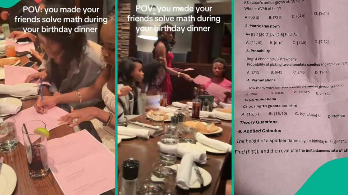 Reactions as lady makes her friends to solve maths problems at her birthday dinner, video goes viral Reactions as lady makes her friends to solve maths problems at her birthday dinner, video goes viral