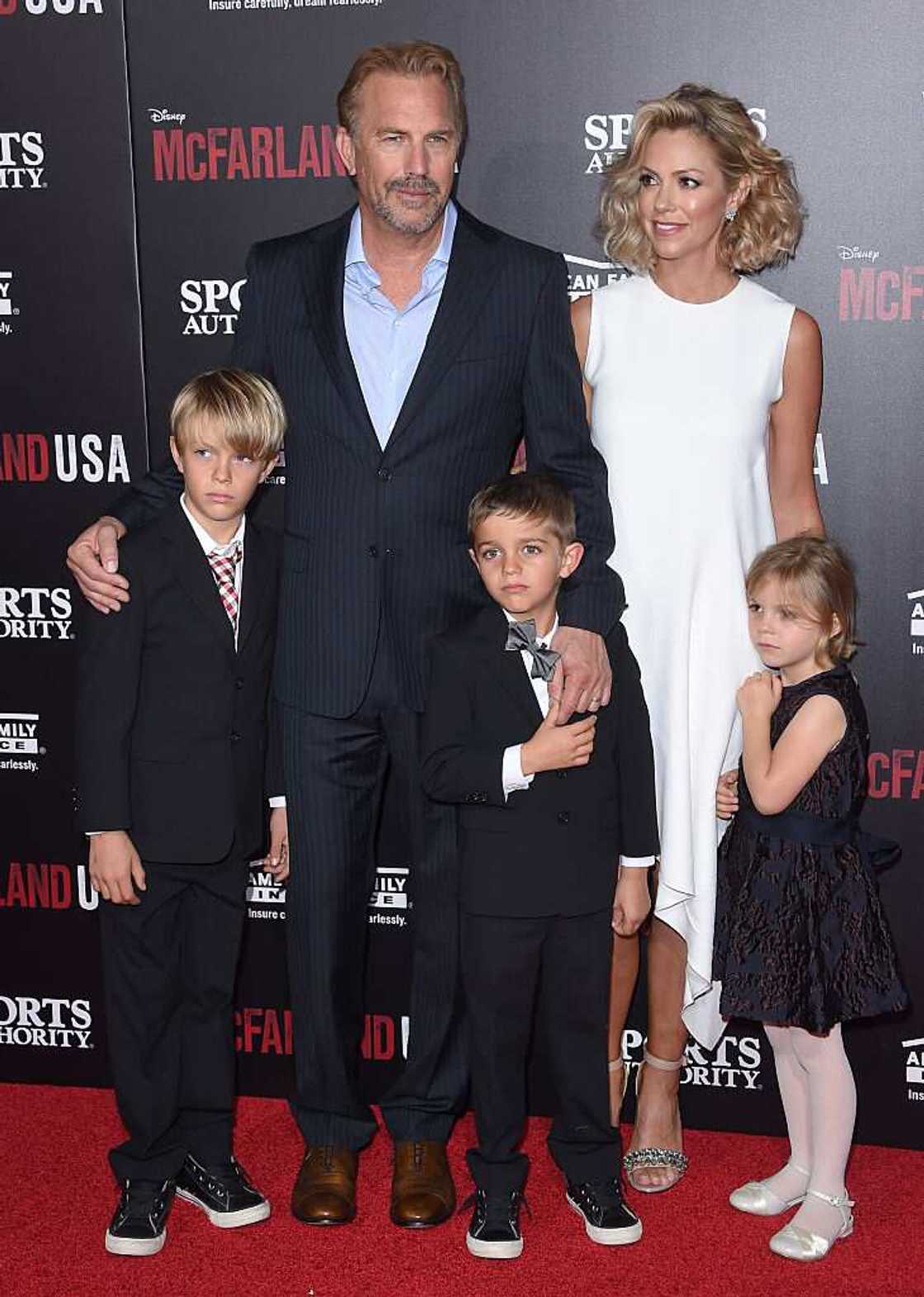 Kevin Costner, Christine Baumgartner and children Grace Avery Costner, Hayes Logan Costner and Cayden Wyatt Costner arrive at the World Premiere of Disney's 'McFarland, USA' on February 9, 2015 in Hollywood. (Photo by Axelle/Bauer-Griffin/FilmMagic) Kevin Costner, Christine Baumgartner and children Grace Avery Costner, Hayes Logan Costner and Cayden Wyatt Costner arrive at the World Premiere of Disney's 'McFarland, USA' on February 9, 2015 in Hollywood. (Photo by Axelle/Bauer-Griffin/FilmMagic)