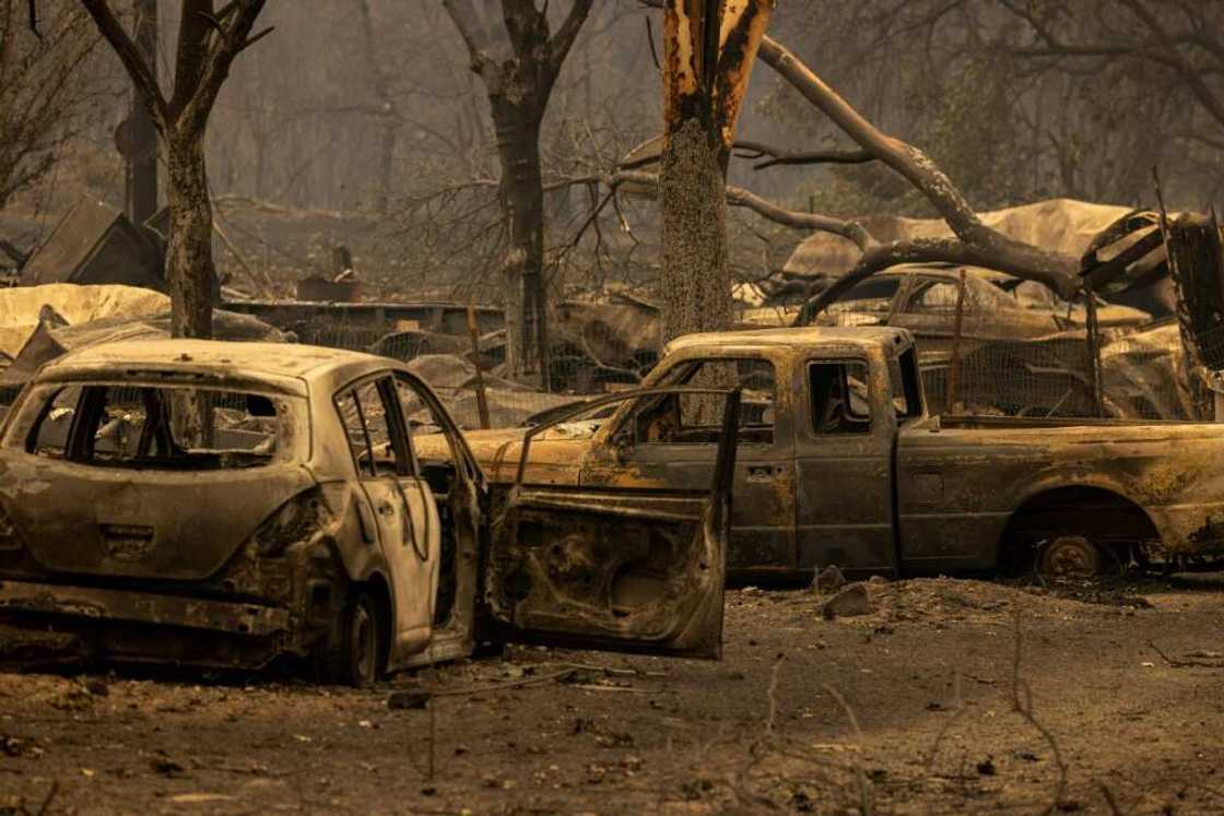 The ruins of the Oak Mobile Park, destroyed by the McKinney Fire northwest of Yreka, California, on July 31, 2022 The ruins of the Oak Mobile Park, destroyed by the McKinney Fire northwest of Yreka, California, on July 31, 2022